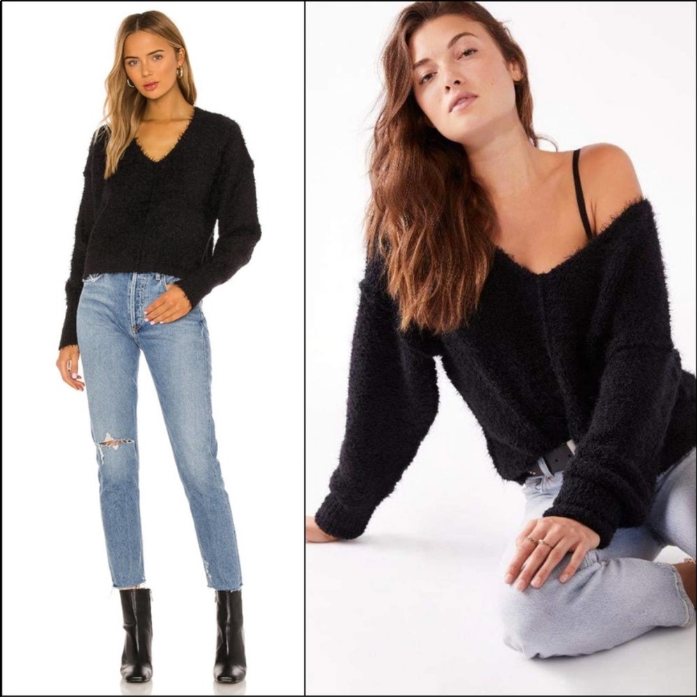 Free People Princess V-Neck Fuzzy Sweater